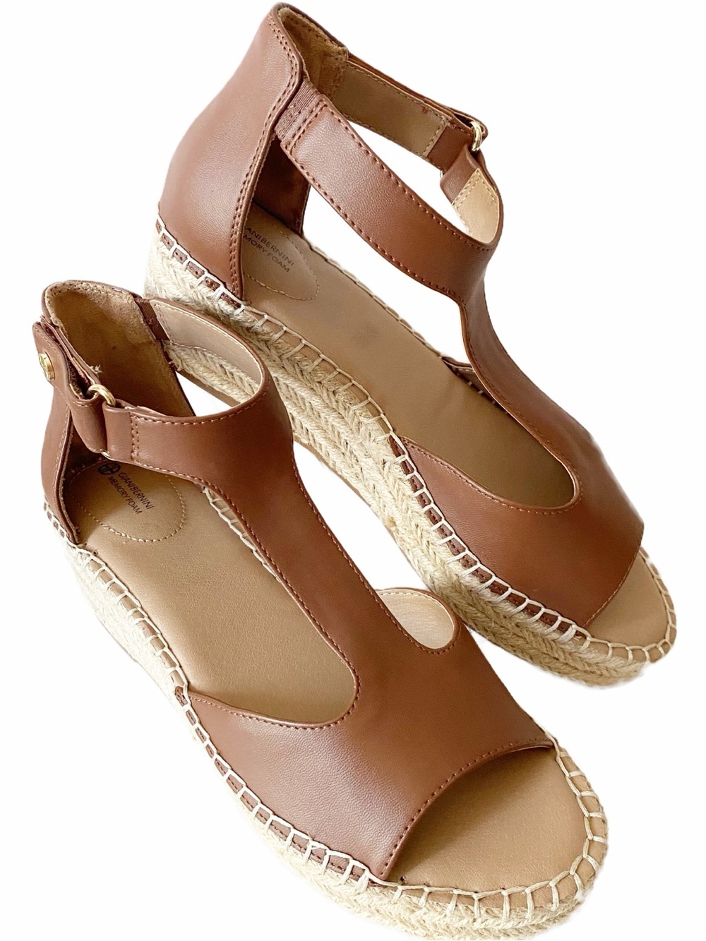 Giani Bernini CAYLAA wedge espadrille sandal saddle brown smooth vegan leather